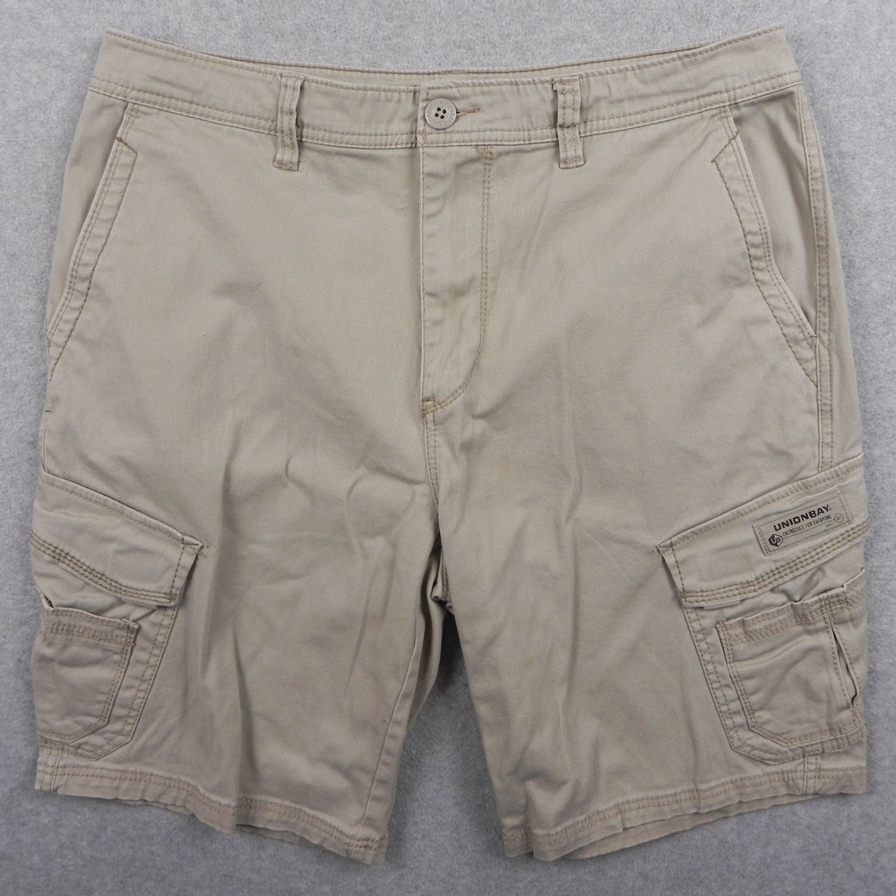 Unionbay Shorts Mens 36 Cargo Flap Pocket Casual Stretch Flex Canvas Beige Khaki